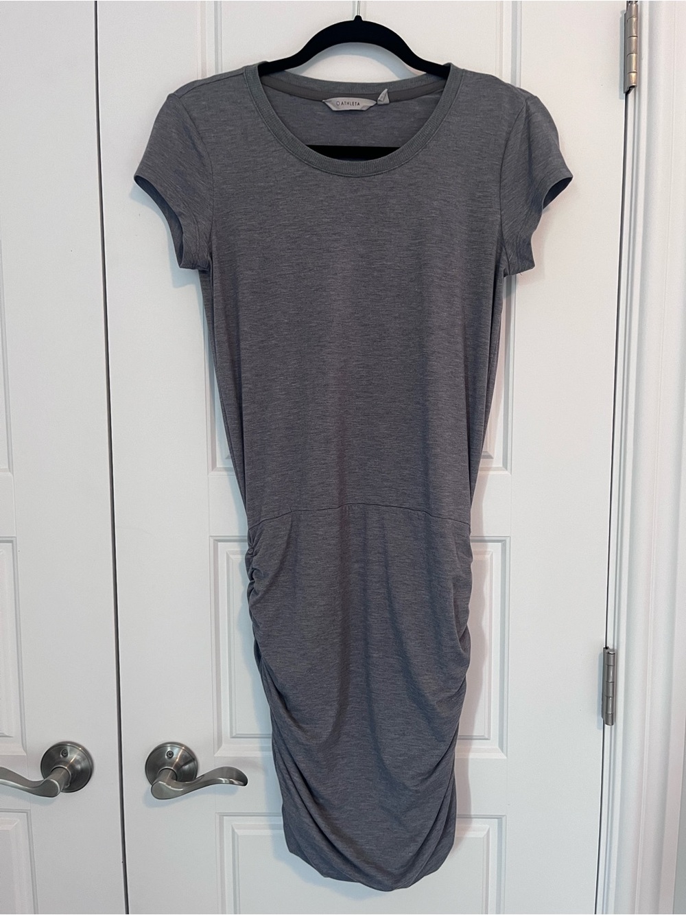 Athleta Heather Gray Short Sleeve Ruched Bodycon Mini Dress